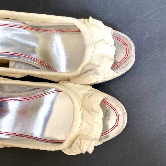 Miss Sixty Kate Wedge ruffled leather W/elastic straps Heel Ivory - Picture 12 of 14